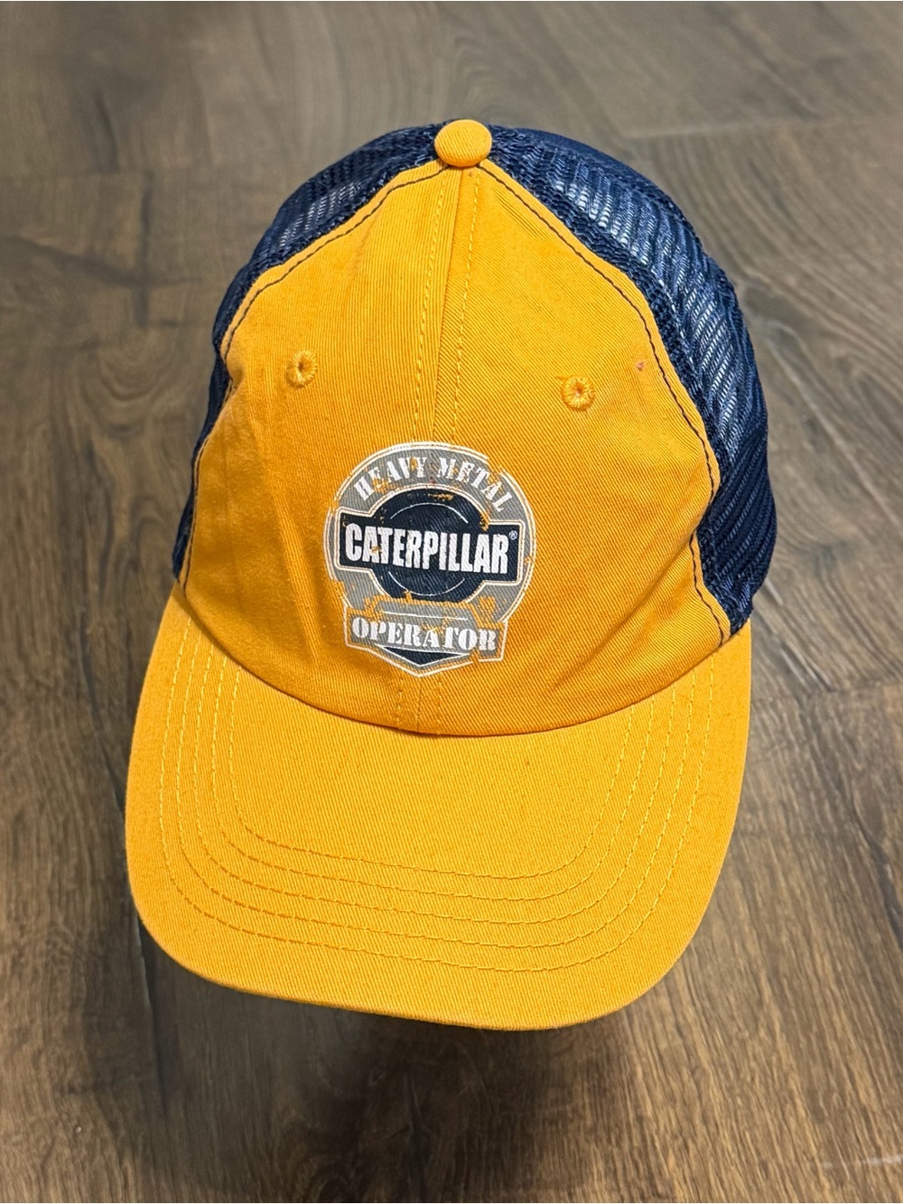 Caterpillar Yellow and Navy Mesh Logo Cap unisex snap